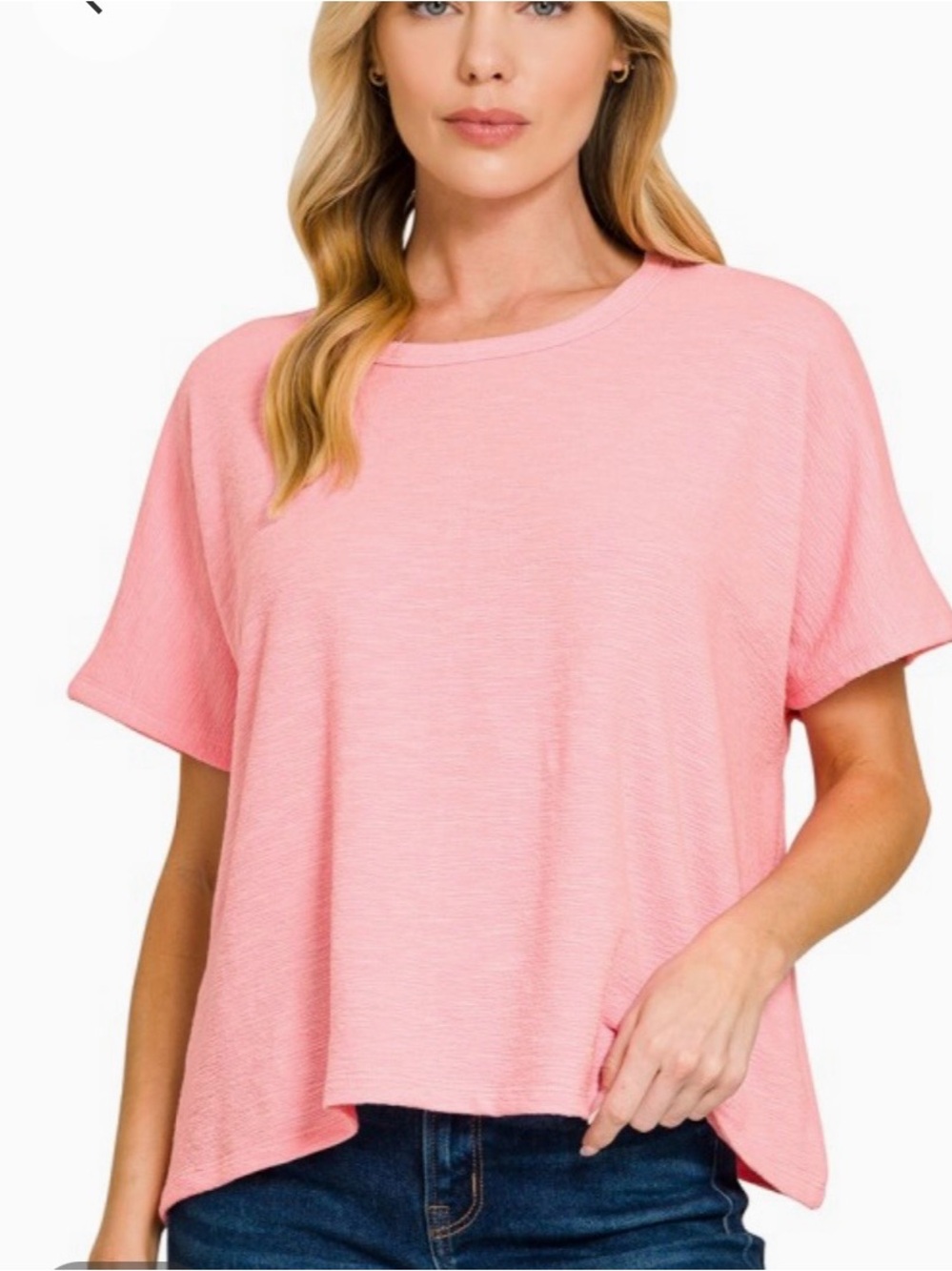 Zenana Outfitters Light Pink Boxy Short-Sleeve Tee